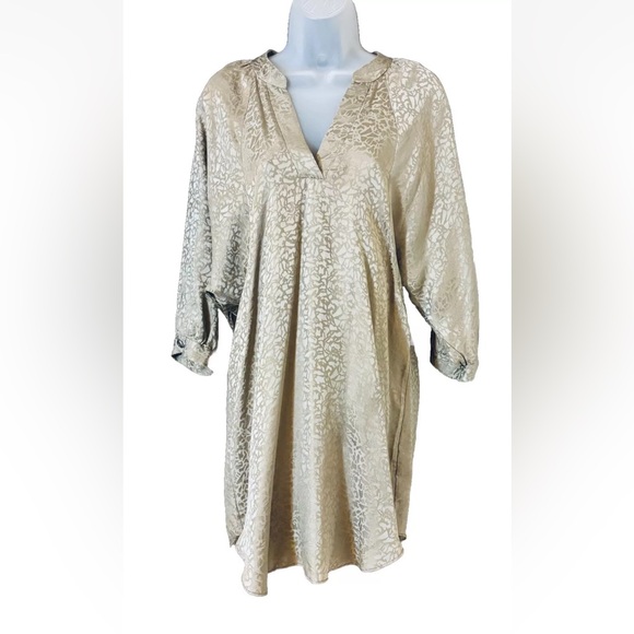 MAIYA Women's XS Taupe Tone on Tone Animal Print 100% Silk Short Shirt Dress - Picture 10 of 10